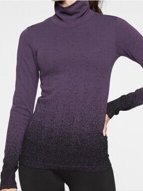 Athleta Flurry Base Layer Purple Ombre Turtleneck Size XS Ribbed Stretch Sweater